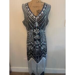 Spirit Halloween Adult Black Beaded Flapper Dress Size XL